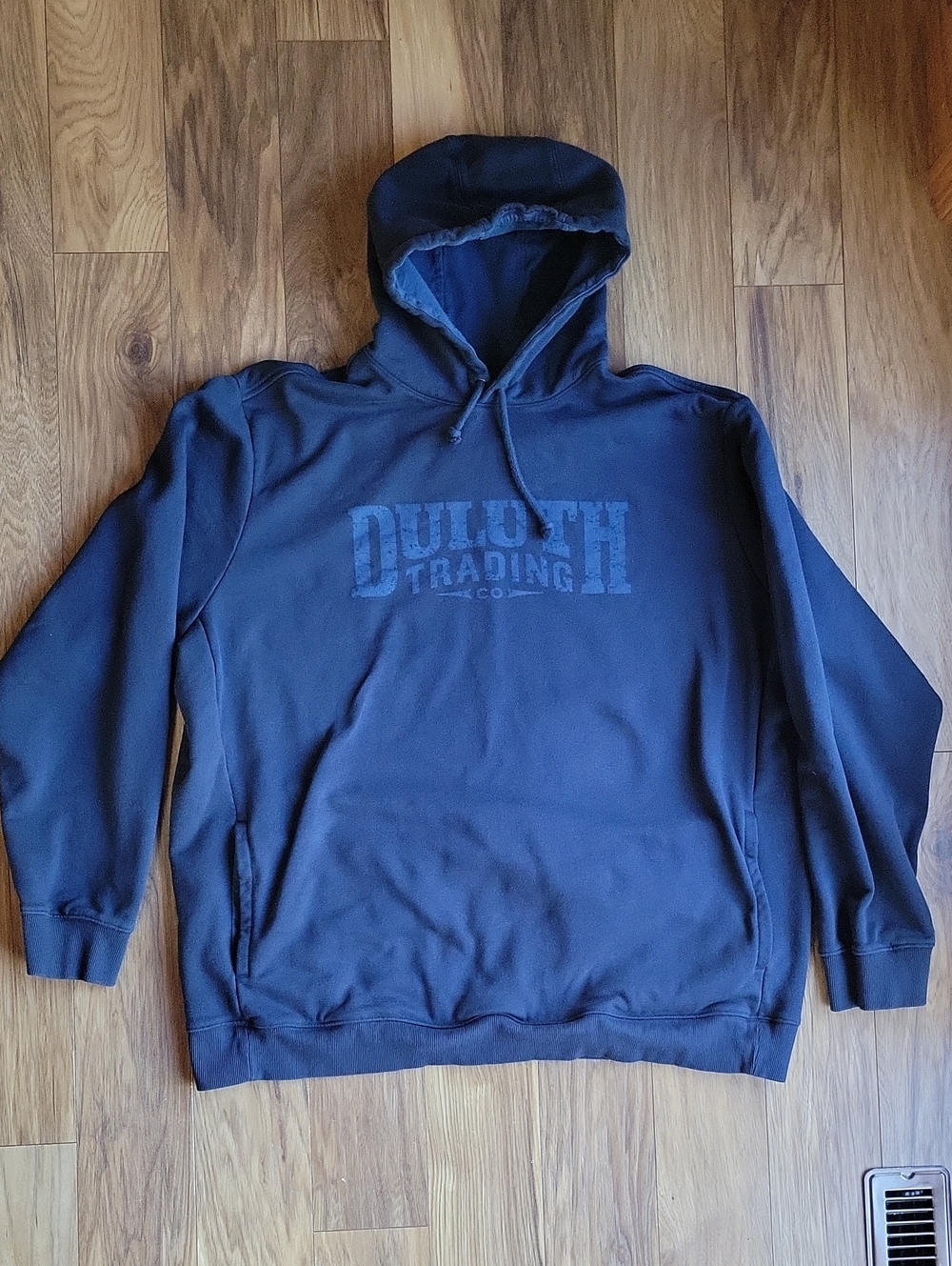 Duluth Trading Co Navy Blue Pullover Hoodie With Hidden Kangaroo Pocket